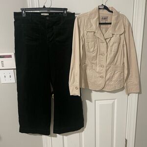Beige Jacket and dark green loft corduroy Pants Set